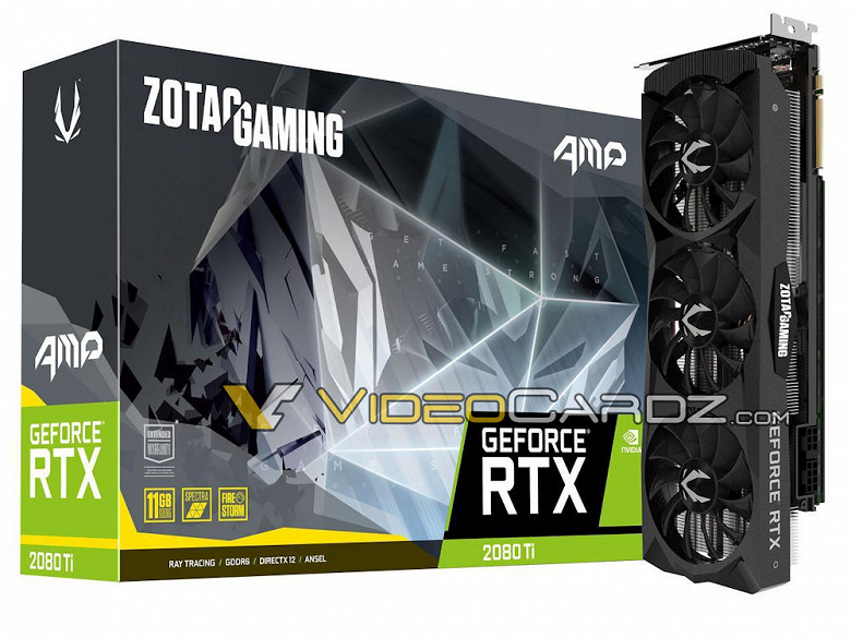 Общей особенностью 3D-карт Zotac GeForce RTX 2080 Ti и RTX 2080 AMP станет удлиненная система охлаждения