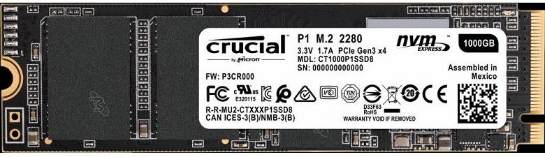 Crucial P1 — первый SSD типоразмера M.2 с поддержкой NVMe, в котором используется память QLC NAND