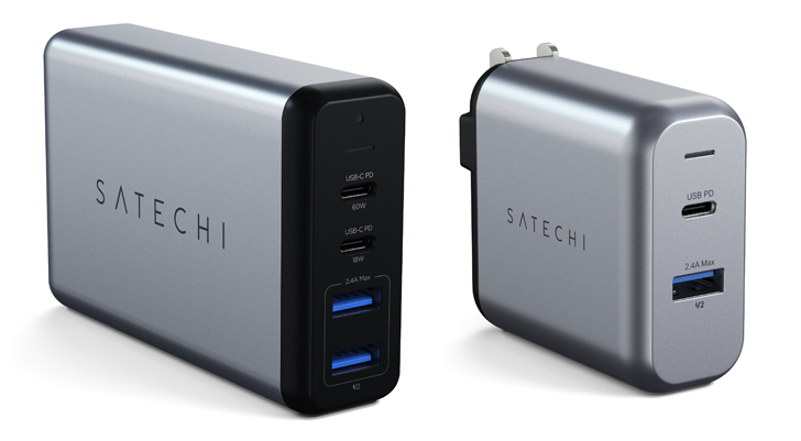 Зарядное устройство Satechi 75W Dual TYPE-C PD Travel Charger располагает двумя портами USB-A и парой USB-C