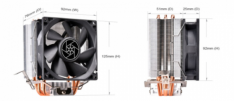 Габариты процессорной системы охлаждения SilverStone Krypton KR02 &mdash; 92 х 125 х 76 мм 