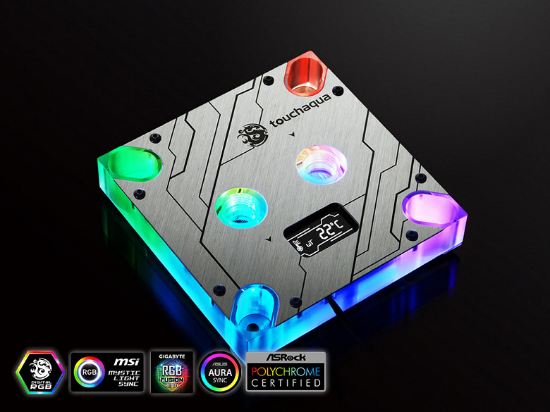 Процессорный водоблок Bitspower Summit MS OLED оснащен индикатором температуры