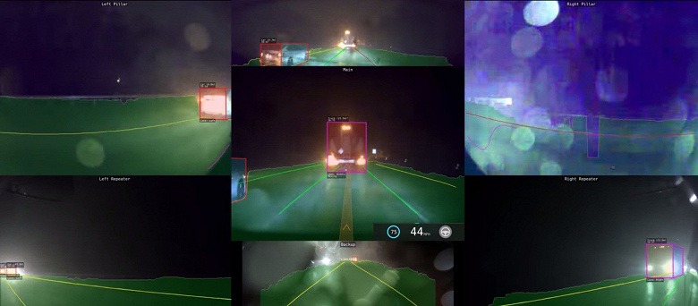 Видео дня: «глаза» автопилота Tesla во время ночного дождя