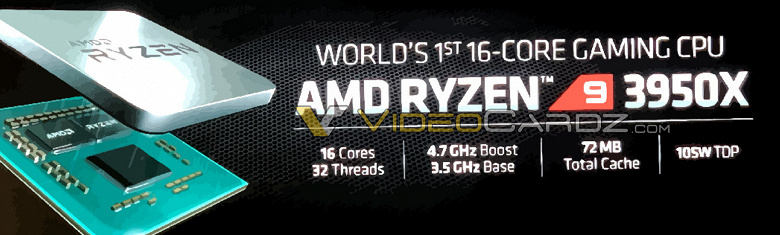 Появились подробности о 16–ядерном процессоре AMD Ryzen 9 3950X