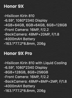 8 ГБ ОЗУ в базовой версии и жидкостная система охлаждения: все подробности о смартфоне Honor 9X Pro накануне анонса