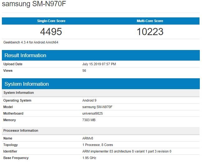 Samsung Galaxy Note10 на платформе Exynos 9825 протестирован в Geekbench