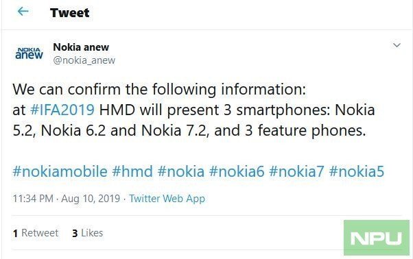 Смартфоны Nokia 5.2, Nokia 6.2 и Nokia 7.2 представят 5 сентября