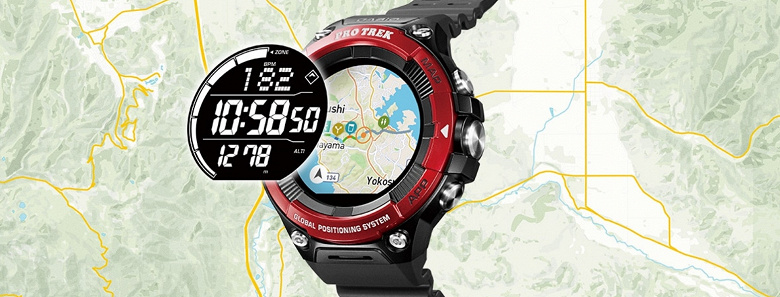 Casio Pro Trek WSD-F21HR — дорогие защищённые умные часы с двойным экраном