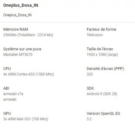Платформа MediaTek MT5670, 3 ГБ ОЗУ и Android 9: опубликованы характеристики OnePlus TV