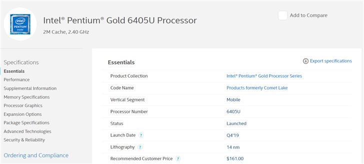 +2 CPU линейки Comet Lake. Intel выпустила двухъядерные Pentium Gold 6405U и Celeron 5205U для ноутбуков
