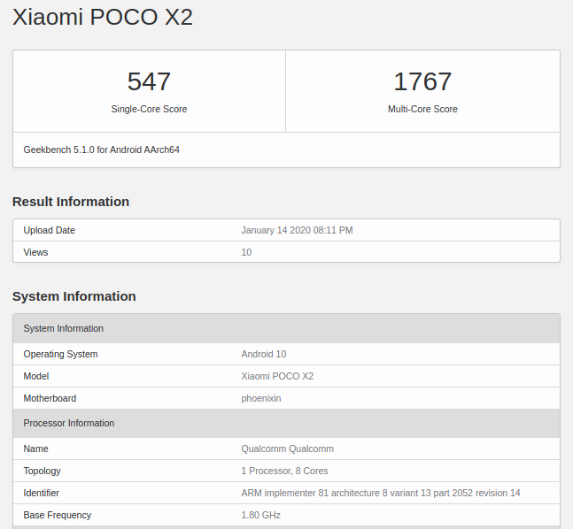 Xiaomi Poco X2 замечен в Сети