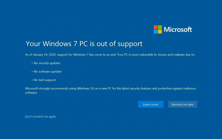 Microsoft начала активно выживать пользователей с Windows 7