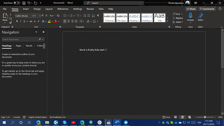 Самое полезное обновление Microsoft Office для работы по ночам. Совершенно чёрный Microsoft Word, целиком и полностью