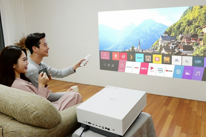 4K-проектор LG можно устанавливать под любым углом к экрану