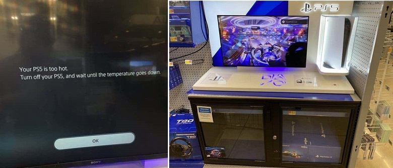 Фото из магазина показало, как PlayStation 5 сообщает о своём перегреве