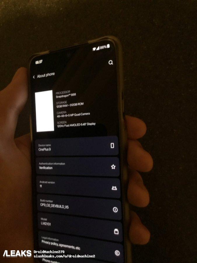 Первое живое фото и характеристики OnePlus 9