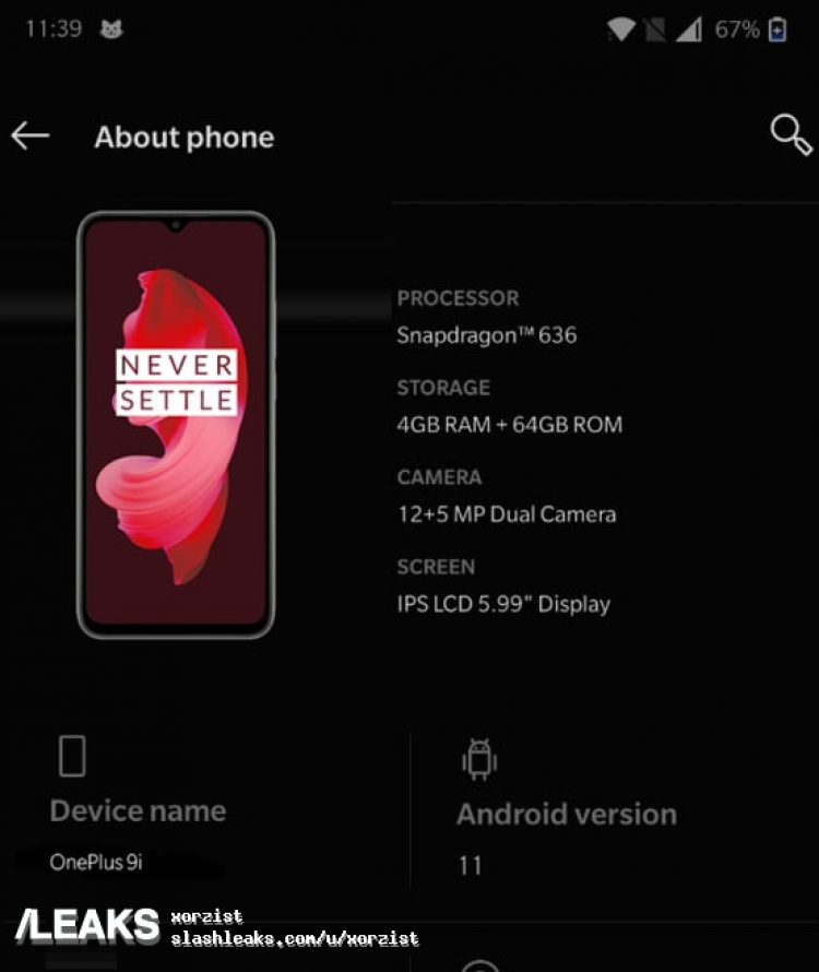 Первое изображение и характеристики OnePlus 9i 
