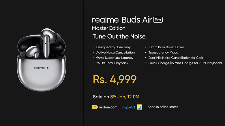 Представлены TWS-наушники Realme Buds Air Pro Master Edition