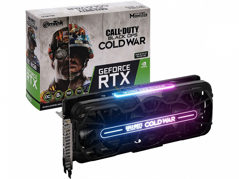 Представлены видеокарты Emtek GeForce RTX 3080 и RTX 3070 HV Black Monster COD Edition