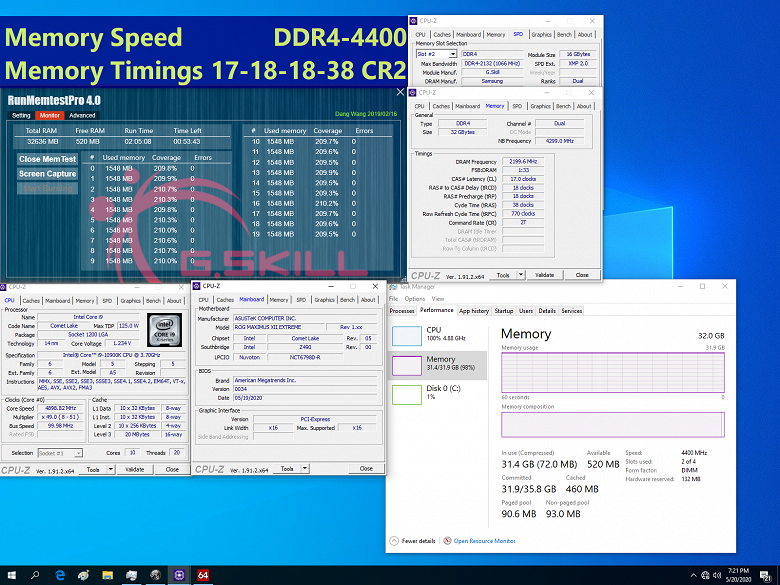 Компания G.Skill показала, на что способны ее модули памяти DDR4 в системах на процессорах Intel Core 10-го поколения