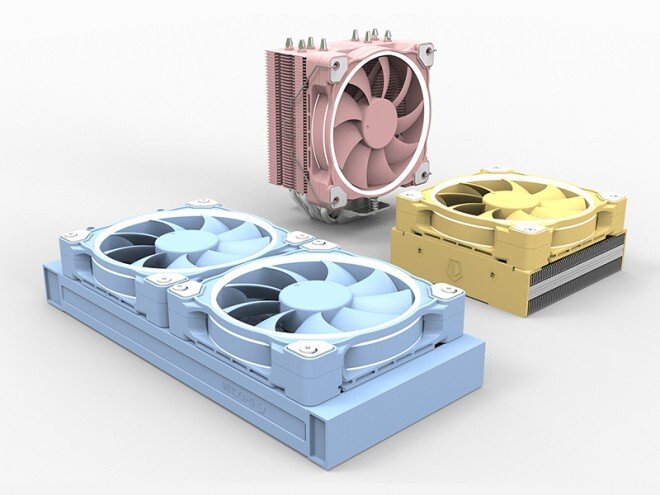 Четыре варианта вентилятора ID-Cooling ZF-12025 окрашены в непривычные цвета