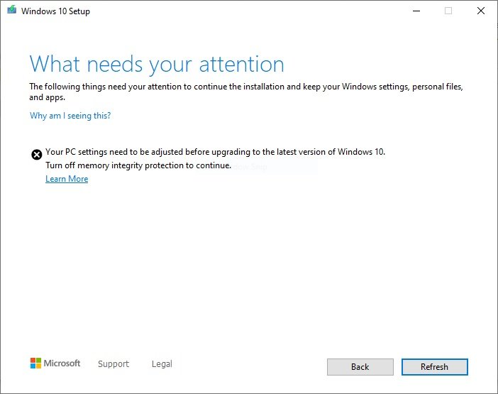 Система безопасности Windows блокирует установку новой версии Windows 10