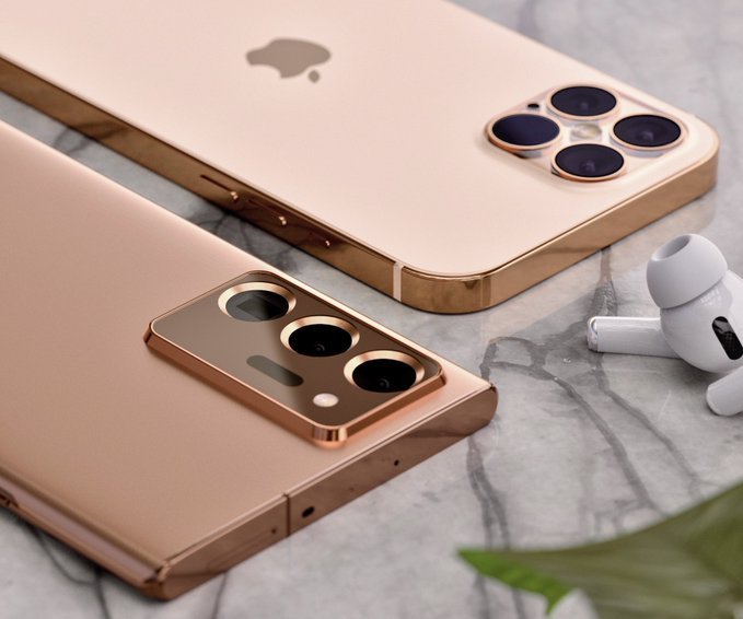 Золотистый iPhone 12 Pro и бронзовый Samsung Galaxy Note20 Ultra показали «бок о бок». Красивые реалистичные рендеры