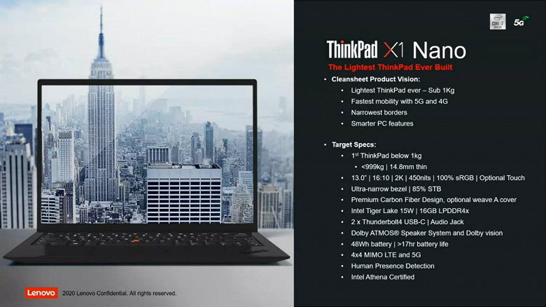 Самый лёгкий ThinkPad в истории, ещё и с огромной автономностью. 13-дюймовый ThinkPad X1 Nano будет весить менее 1 кг