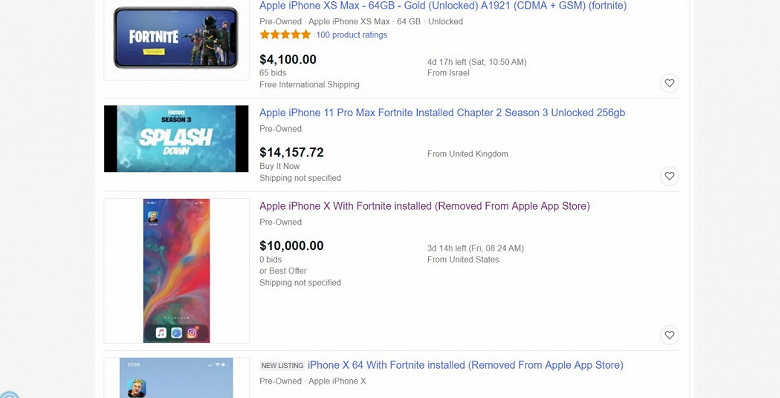 Смартфоны iPhone с уже установленной игрой Fortnite продают за $10 000 и дороже