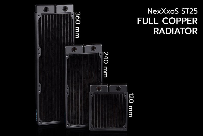 Толщина радиаторов Alphacool NexXxoS ST25 равна 25,5 мм