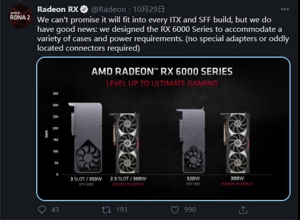 AMD сравнила видеокарты Radeon RX 6900 XT и RX 6800 XT с Nvidia GeForce RTX 3090 и RTX 3080