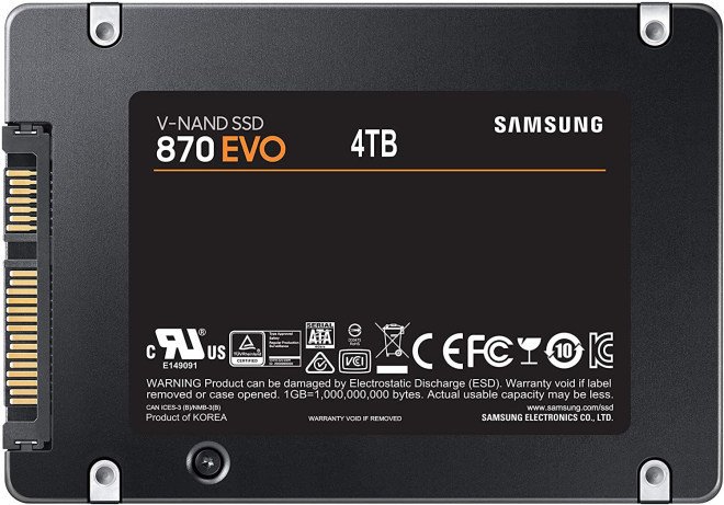 Твердотельные накопители Samsung SSD 870 Evo с интерфейсом SATA выпускаются объемом до 4 ТБ