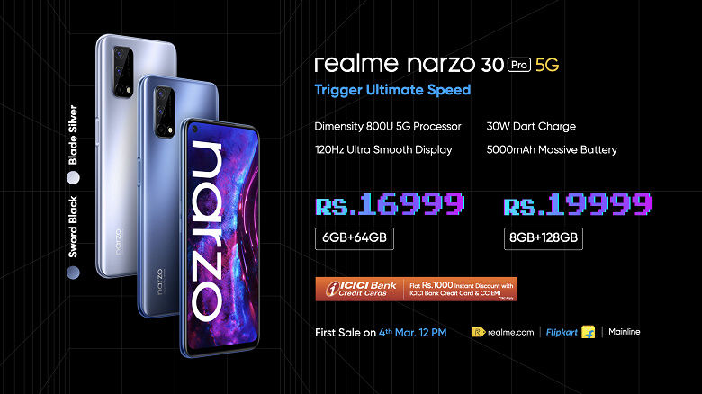 120 Гц, 5000 мА•ч, быстрая зарядка, брызгозащита и не только. Представлен Realme Narzo 30 Pro