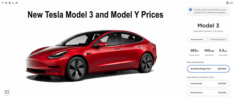 Tesla Model 3 и Model Y подешевели