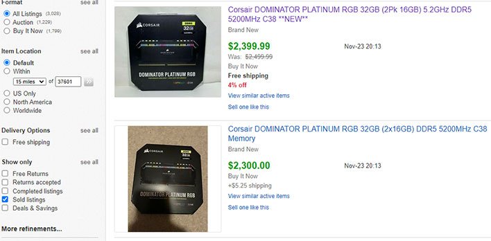 Видеокарта за 2000 долларов – это еще цветочки. Комплекты памяти DDR5 объемом 32 ГБ продают на eBay за 2300 долларов