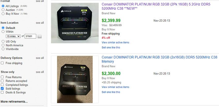 Видеокарта за 2000 долларов — это ещё цветочки. Комплекты памяти DDR5 объёмом 32 ГБ продают на eBay за 2300 долларов Видеокарта за 2000 долларов — это ещё цветочки. Комплекты памяти DDR5 объёмом 32 ГБ продают на eBay за 2300 долларов