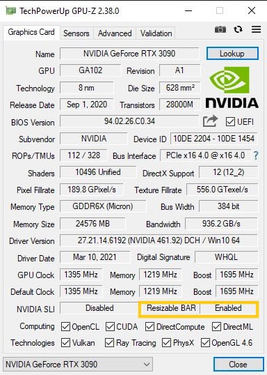 Galax и Gainward выпускают обновления BIOS для видеокарт GeForce RTX 3090, 3080, 3070 и 3060 Ti с поддержкой ResizableBAR