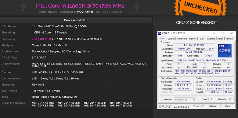 Core i9-11900K ещё не вышел, а его уже разогнали до 7 ГГц 