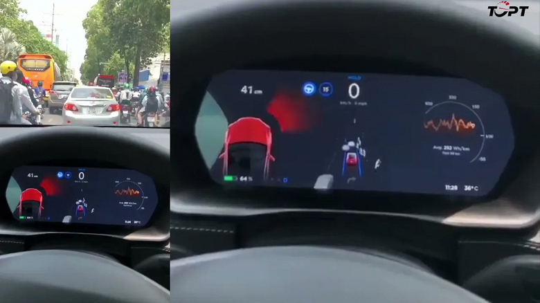 Автопилот Tesla попросил пощады на перегруженной скутерами улице Вьетнама