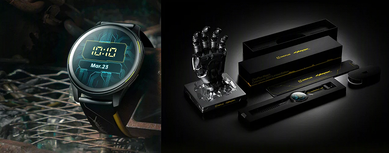 Представлены умные часы OnePlus Watch Cyberpunk 2077 Limited Edition с рукой Johnny Silverhand в качестве подставки