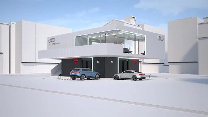 Компания Audi представила концепцию станции быстрой зарядки электромобилей от аккумуляторов 