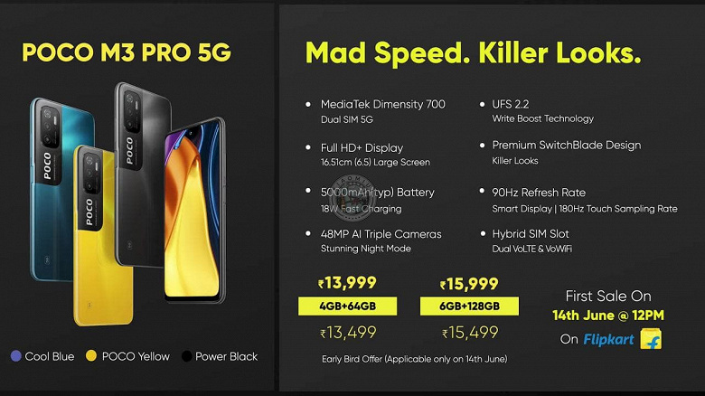 5000 мА·ч, 5G, 90 Гц, 48 Мп – дешево. Представлен смартфон Poco M3 Pro 5G