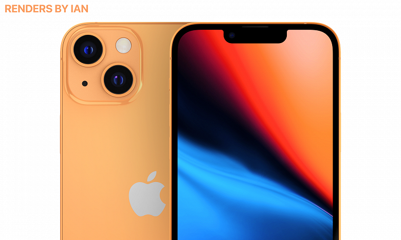 iPhone 13 в золотом и синем позирует на качественных и больших рендерах