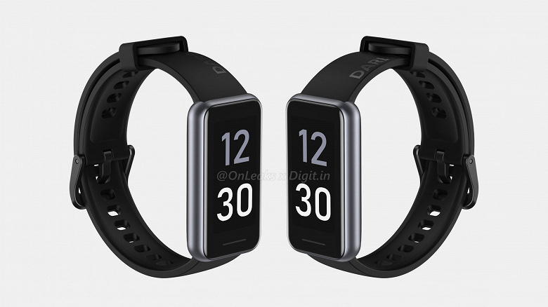 1.4-inch screen, monitoring heart rate, SpO2 and blood pressure.  Fitness bracelet Realme Band 2 showed on large renders