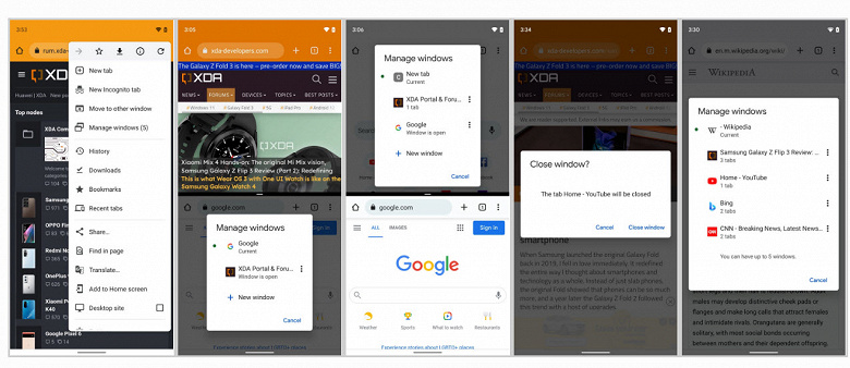 Android 12 позволит запускать до пяти браузеров Google Chrome одновременно