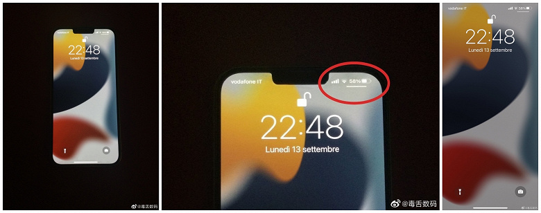 The first photos of the included iPhone 13 leaked before the presentation.  More information is now displayed in the status bar