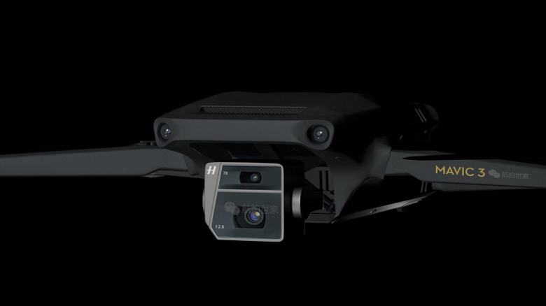 Hasselblad dual camera, 7x optical zoom, 6000mAh battery and new design.  Drone DJI Mavic 3 showed on renders