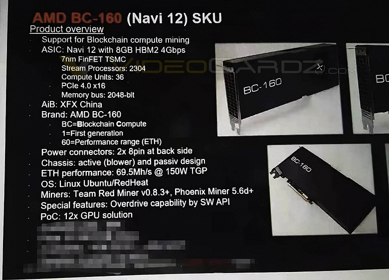 Из MacBook Pro 16 прямиком к майнерам. AMD создала видеокарту BC-160 на уникальном GPU Navi 12 специально для майнинга