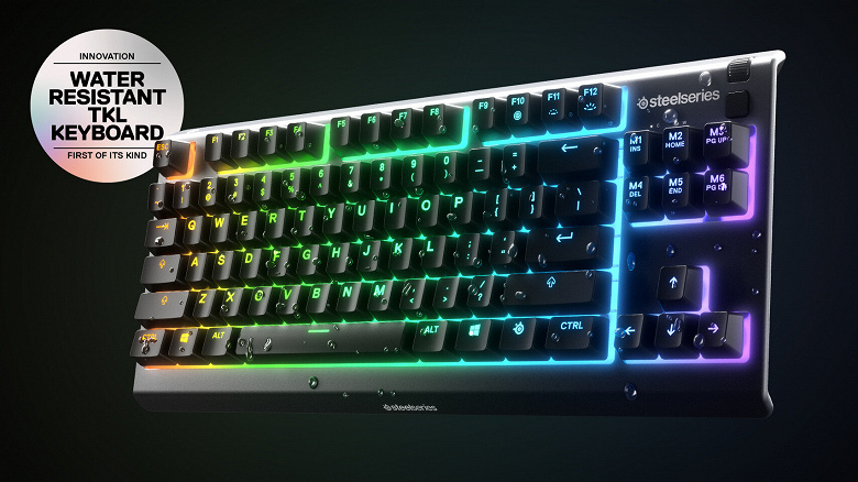 Игровая клавиатура SteelSeries Apex 3 TKL не пострадает, если на нее прольётся жидкость