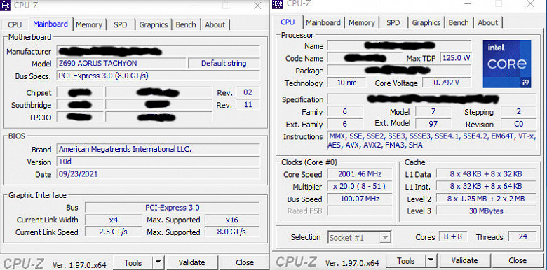 Intel Core i9-12900K засветился с материнской платой Gigabyte Z690 Tachyon и памятью DDR5-8000