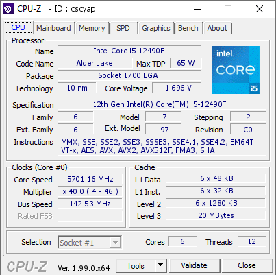 Эксклюзивный шестиядерный процессор Intel Core i5-12490F разогнали до 5,7 ГГц. Это на четверть больше его стандартной частоты